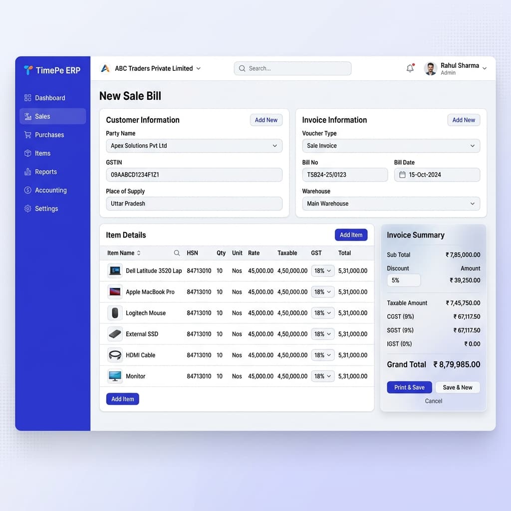 SALE BILL FORM